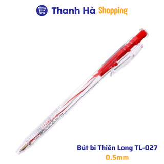Bút bi Thiên Long TL-027 mực xanh, đen, đỏ ngòi 0.5mm dạng bấm cò, dành cho học sinh, văn phòng