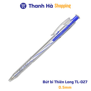 Bút bi Thiên Long TL-027 mực xanh, đen, đỏ ngòi 0.5mm dạng bấm cò, dành cho học sinh, văn phòng
