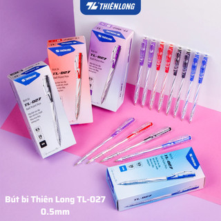 Bút bi Thiên Long TL-027 mực xanh, đen, đỏ ngòi 0.5mm dạng bấm cò, dành cho học sinh, văn phòng