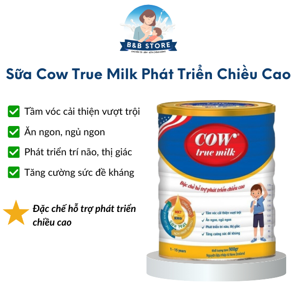 Sữa Cow True Milk Cao 900G - Hỗ Trợ Phát Triển Chiều Cao và Thông Minh ...