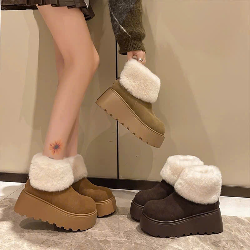 Bốt nữ cổ lông hàng xịn, đế độn hách dáng lông thỏ mềm mại cổ lửng đẹp 2024