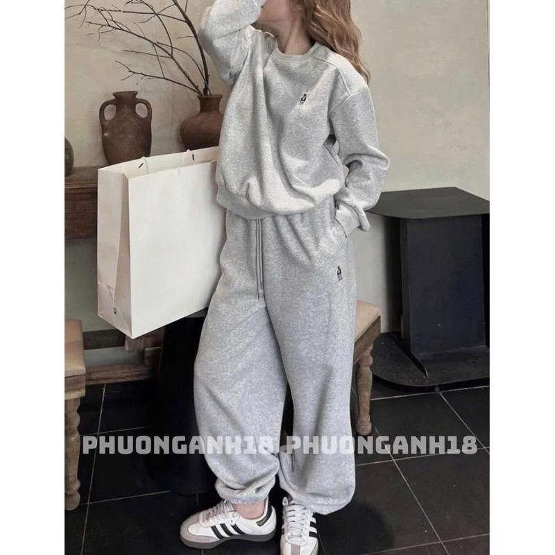 Set bộ nỉ thêu logo gấu chất nỉ 2 da hàng quảng châu