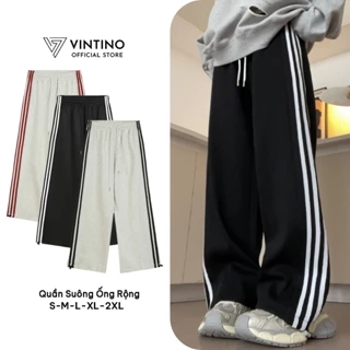 Quần Dài Ống Rộng Form Suông Unisex Vải Nỉ Cotton Thiết Kế 3 Sọc Kèm Dây Rút Gấu Thế Thao VINTINO Q3S