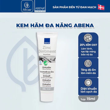 (15ml) Kem chống hăm, kem đa năng không mùi, giảm mụn, mờ thâm Abena Zinc Ointment Đan Mạch