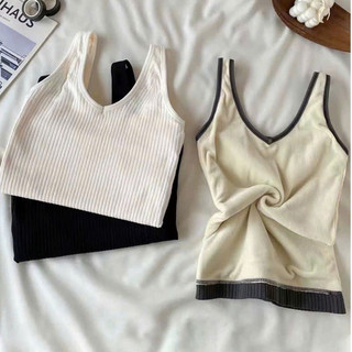 Áo Bra Lỗ Cổ Tim Dáng Dài Thun Gân Lót Lông Thỏ Kèm Đệm Lót mã 2338