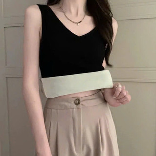 Áo Bra Lỗ Cổ Tim Dáng Dài Thun Gân Lót Lông Thỏ Kèm Đệm Lót mã 2338