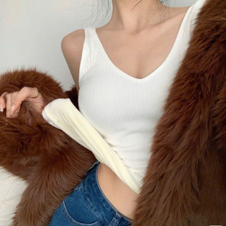 Áo Bra Lỗ Cổ Tim Dáng Dài Thun Gân Lót Lông Thỏ Kèm Đệm Lót mã 2338