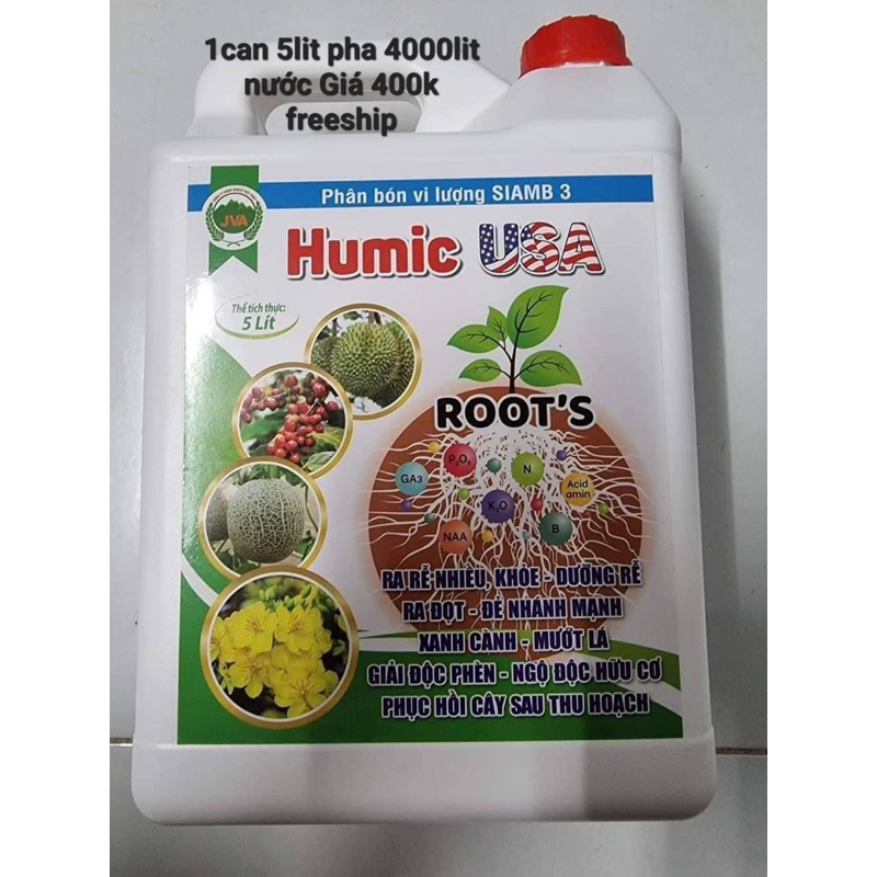 phân bón humic usa roots kích rễ can 5 lít pha 4000lít tưới gốc phun lá ...