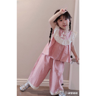 [B&G] Sét bộ hồng bé gái quần dài kẻ caro chất cotton 100% cho bé gái từ 10-40kg