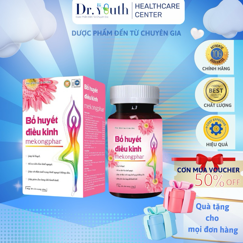 Viên Uống Bổ Huyết Điều Kinh Mekongphar Hỗ trợ điều hòa kinh nguyệt không đều, đau bụng kinh, bổ huyết,hành kinh ổn định