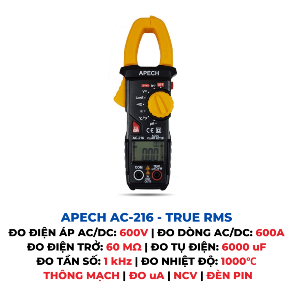 Ampe Kìm Đo Dòng DC APECH AC216 TrueRMS, Chống Nhiễu Độ Chính Xác Cực Cao - Anh Phát