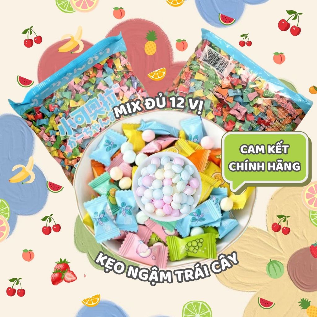 [500G TẶNG 100G] Kẹo Ngậm Trái Cây Thơm Miệng Không Đường Vitamin C Mát Lạnh Siêu Ngon – Kẹo Không Đường XIAO KE AO LA