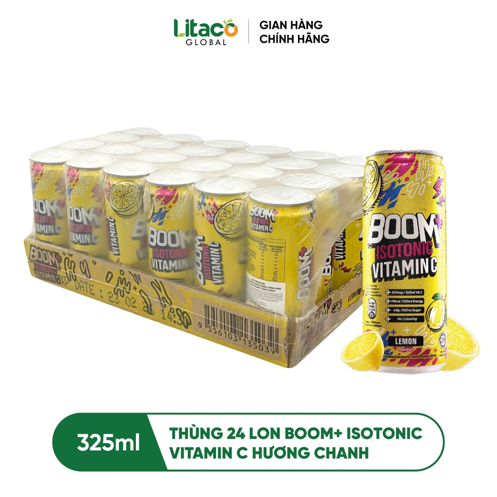 Thực phẩm Bổ sung Boom+ Isotonic Vitamin C hương Cam (325ml/lon) Thùng ...