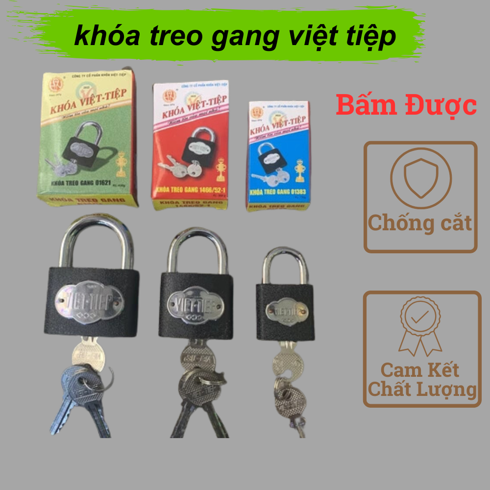 Khóa treo gang Việt Tiệp chính hãng, khóa gang Việt Tiệp bấm ko cần chìa