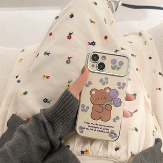 Ốp lưng iphone khung camera mạ kim Tulip bear dành cho ip 6/7/8/plus/x/xr/xs/11/12/13/14/15/pro max - kl2003