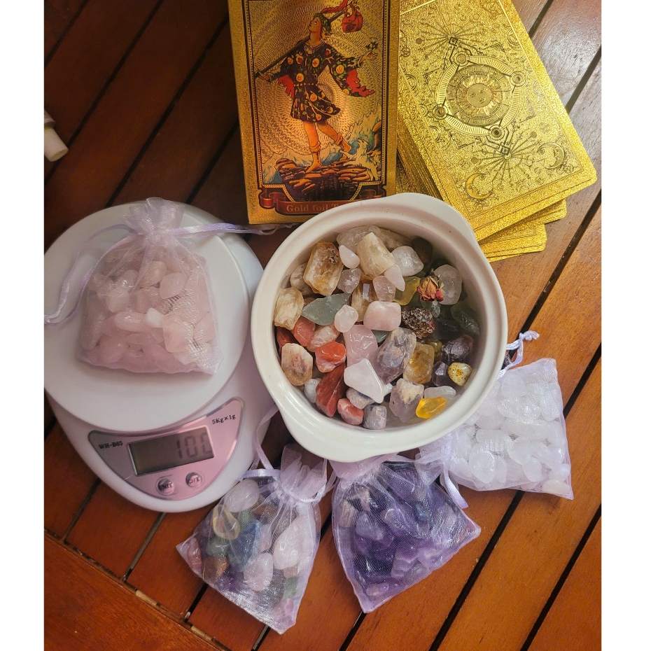 Túi đá Thạch Anh thanh tẩy 100gr dùng trong tarot hoặc treo phòng, bỏ balo túi xách