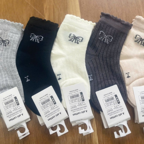 Set 5 đôi vớ,Tất cotton họa tiết nơ cho bé 1-8 tuổi