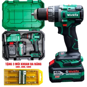 Máy khoan pin WORKFIX WF-ID13100AK Anti-kickback, Lực siết 100Nm, Động cơ Không chổi than