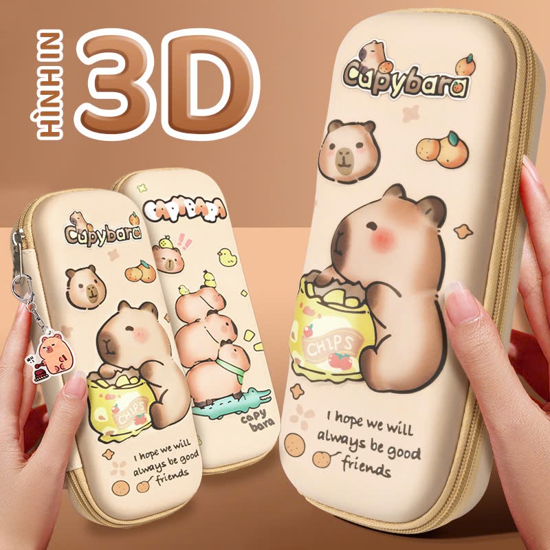 Hộp Đựng Bút 3D Nhựa Nổi Cute – Hộp Bút Chống Nước Kèm Hình Hoạt Hình Capybara Dễ Thương