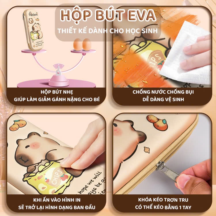 Hộp Đựng Bút 3D Nhựa Nổi Cute – Hộp Bút Chống Nước Kèm Hình Hoạt Hình Capybara Dễ Thương
