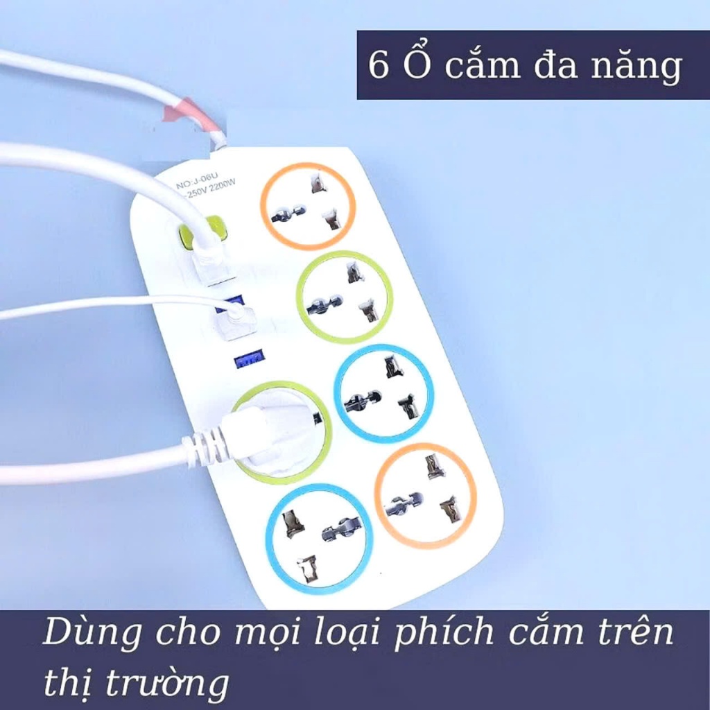 Ổ ĐIỆN ĐA NĂNG,  Ổ Cắm Điện Đa Năng (D67) Có Cổng Sạc USB 6 Lỗ Có Công Tắc An Toàn Chịu Tải 2200W - MA:ODIEN8653