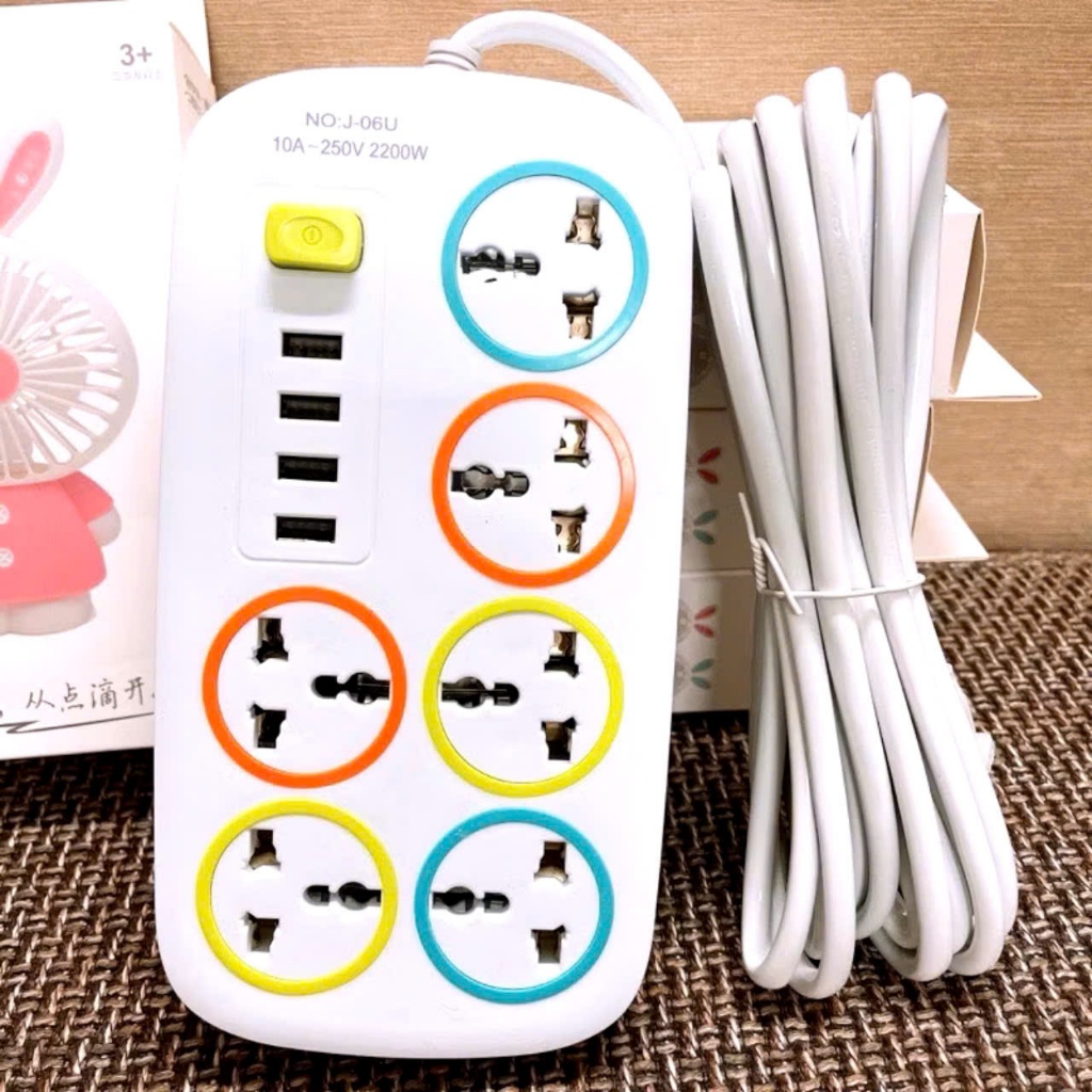 Ổ ĐIỆN ĐA NĂNG,  Ổ Cắm Điện Đa Năng (D67) Có Cổng Sạc USB 6 Lỗ Có Công Tắc An Toàn Chịu Tải 2200W - MA:ODIEN8653