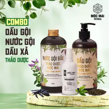 Combo Dầu Gội, Nước Gội và Dầu Xả Chiết Xuất Từ 8 Nguyên Liệu Thảo Dược Thiên Nhiên Mộc Mai Herbal