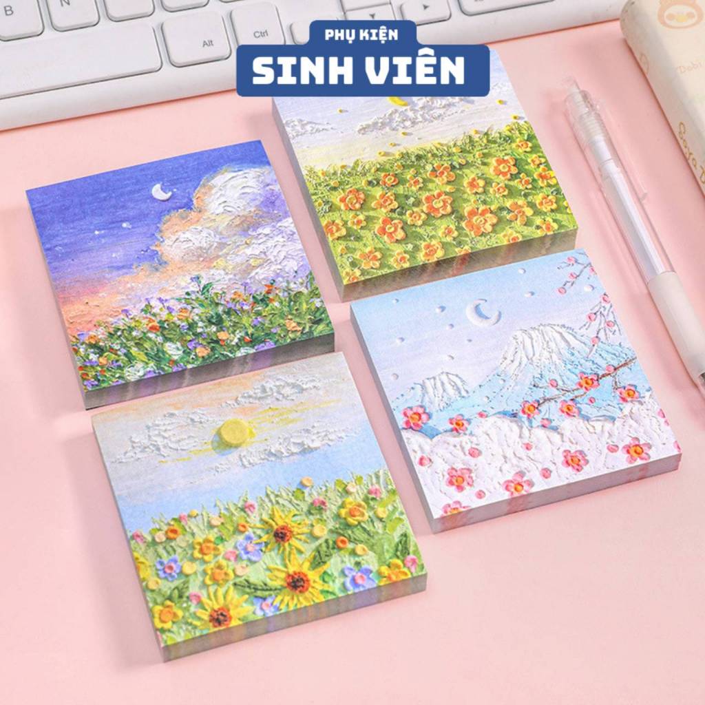 Giấy note ghi chú hình 3D phong cảnh, tập 50 tờ, giấy dán dính chắc ...