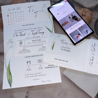 NN.31 Thiệp Cưới VINTAGE Hoa Calla Lily, Quý Khách Trao Đổi Duyệt Thiết Kế Trước Khi Đặt Hàng
