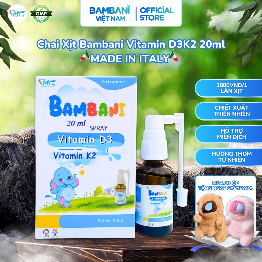Vitamin Dạng Xịt D3K2 BAMBANI Nhập Khẩu Italy Hỗ Trợ Bé Tăng Chiều Cao Tăng Hấp Thụ Canxi Tốt Cho Sức Khoẻ Chai 20ml