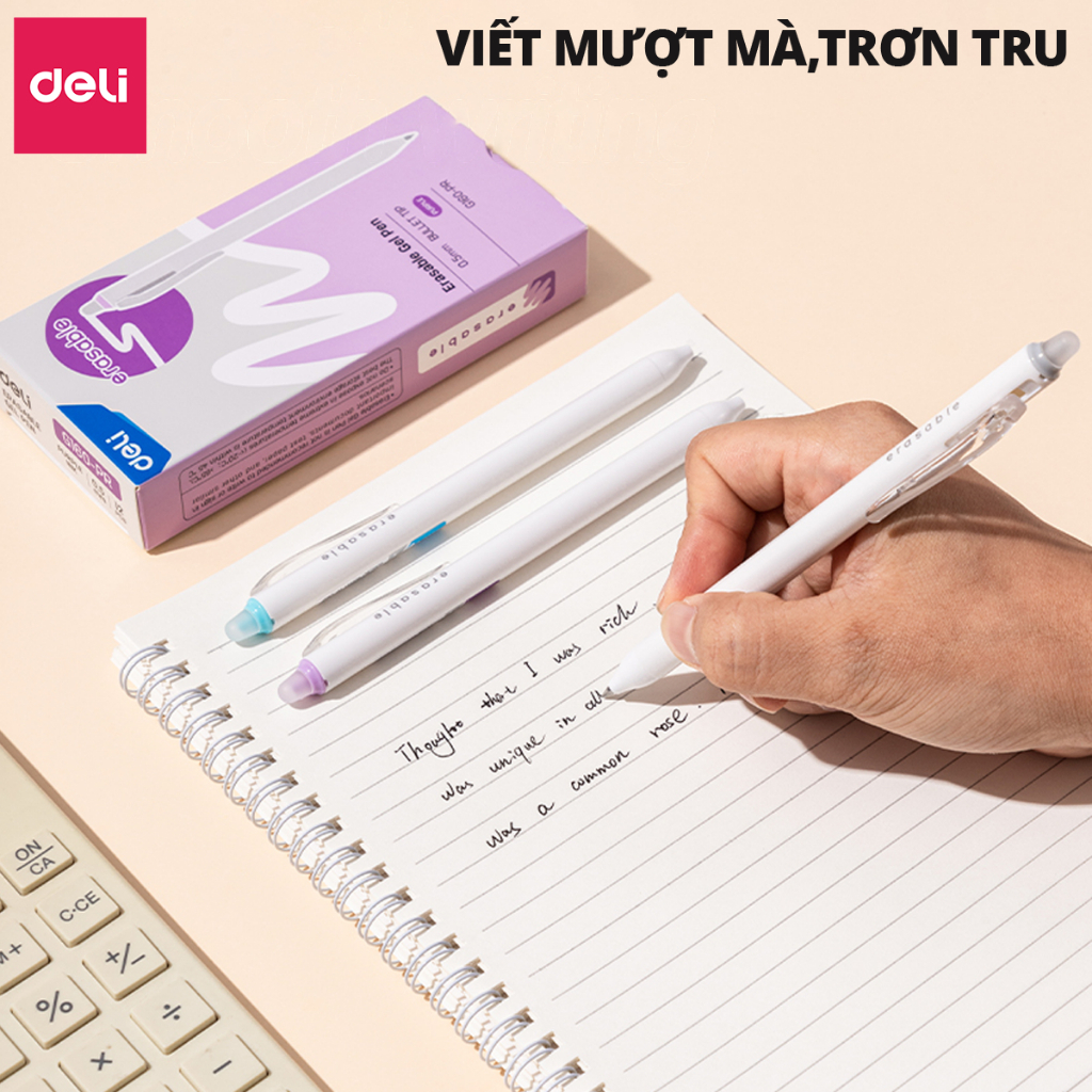 Product image Combo 5 10 bút Gel xóa được Mực Tím/Xanh/Đen DELI - Bút Gel Bút Bi Mực Nước Bút Gel Bấm Ngòi 0.5mm EG160 4