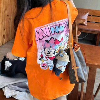 Áo Phông MÀU CAM CỔ Tròn MICKEY CÁ Tính FORM OVERSIZE