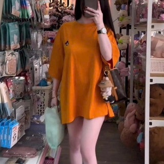 Áo Phông MÀU CAM CỔ Tròn MICKEY CÁ Tính FORM OVERSIZE