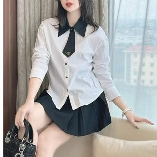 Áo Sơ Mi Trắng Phối Cổ Học SInh TAG kèm CAlavat DÁNG VỪA NGƯỜI