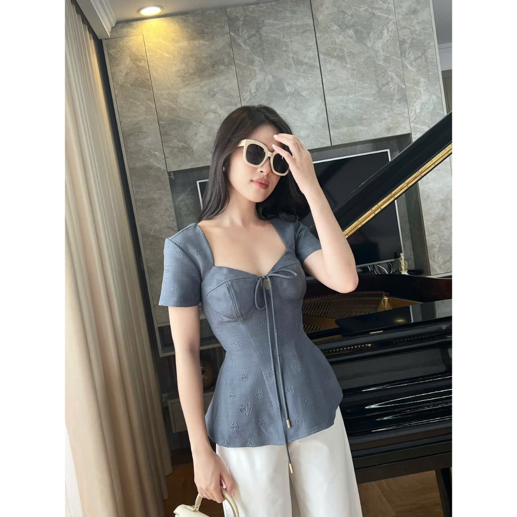 Orli daily | Brya Shirt  Pink / Blue / Dark Blue - Áo cúp có tay, form peplum