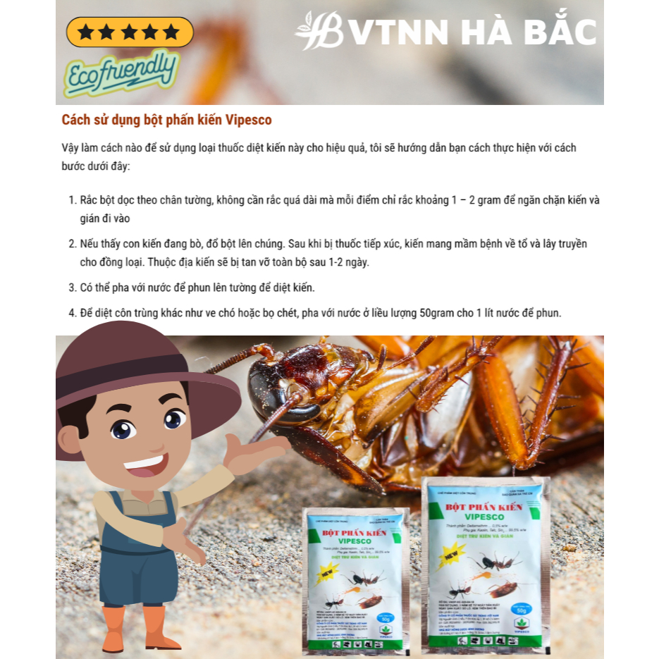Bột Phấn Kiến VIPESCO (Túi 50gr) - Diệt trừ kiến tận ổ kiến gián, tiêu diệt côn trùng nhanh gọn, an toàn cho gia đình