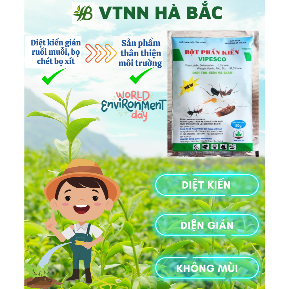 Bột Phấn Kiến VIPESCO (Túi 50gr) - Diệt trừ kiến tận ổ kiến gián, tiêu diệt côn trùng nhanh gọn, an toàn cho gia đình