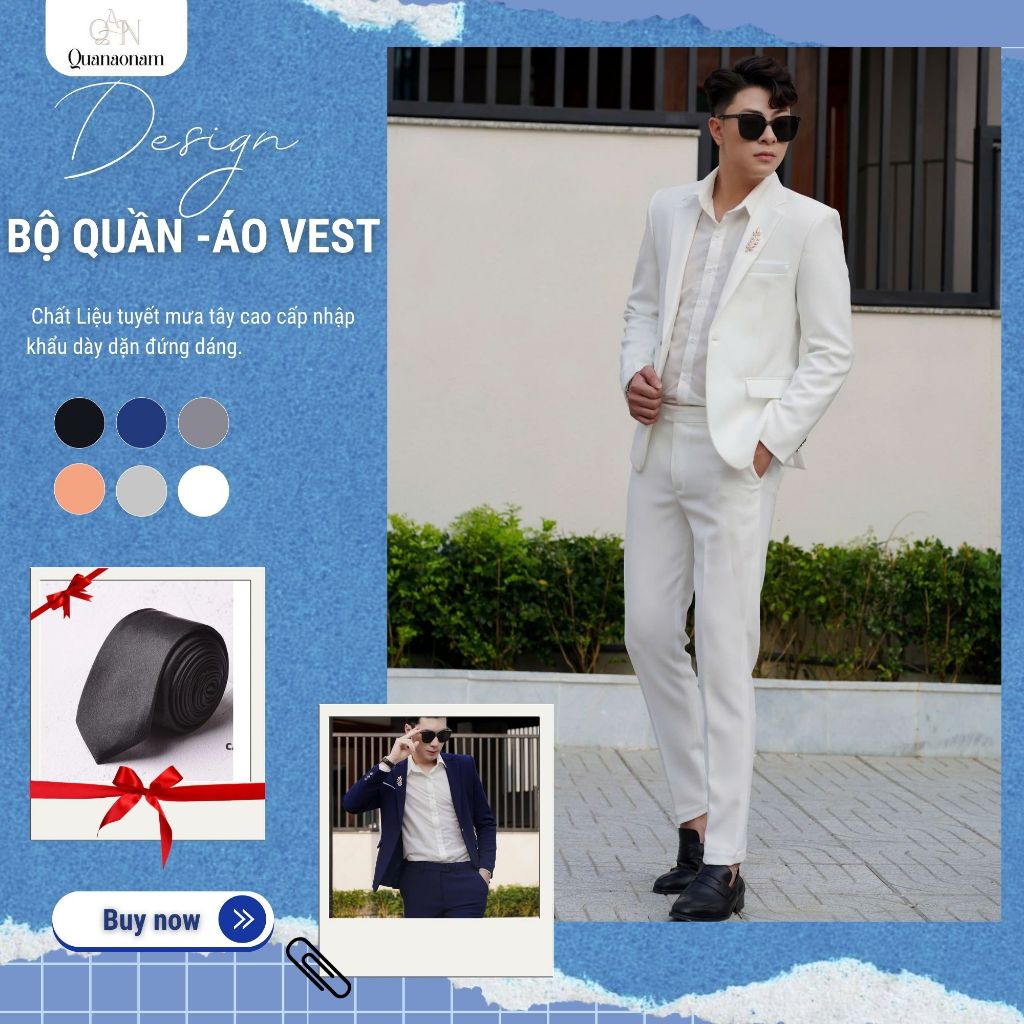 Bộ vest suit nam, vét công sở, chú rể Hàn Quốc đẹp màu trắng kem, màu ...