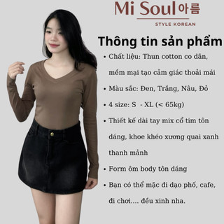 Áo Thun Nữ Cổ Tim Vải Cotton Co Giãn Dài Tay BigSize MiSoul, Áo Thun Cotton Dài Tay Nữ Cổ V 352