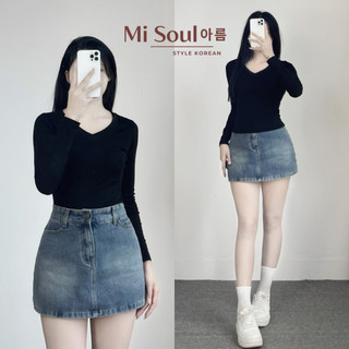 Áo Thun Nữ Cổ Tim Vải Cotton Co Giãn Dài Tay BigSize MiSoul, Áo Thun Cotton Dài Tay Nữ Cổ V 352
