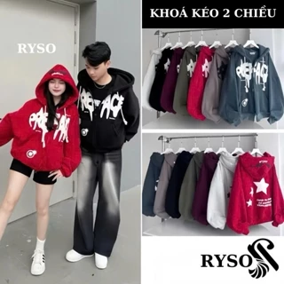 Áo Khoác Hoodie Zip Nỉ In Nổi Boxy Three Strars Khoá Kéo Zip 2 Chiều,Áo Hoodie In Chữ Nổi Nón 2 Lớp RYSO FASHION