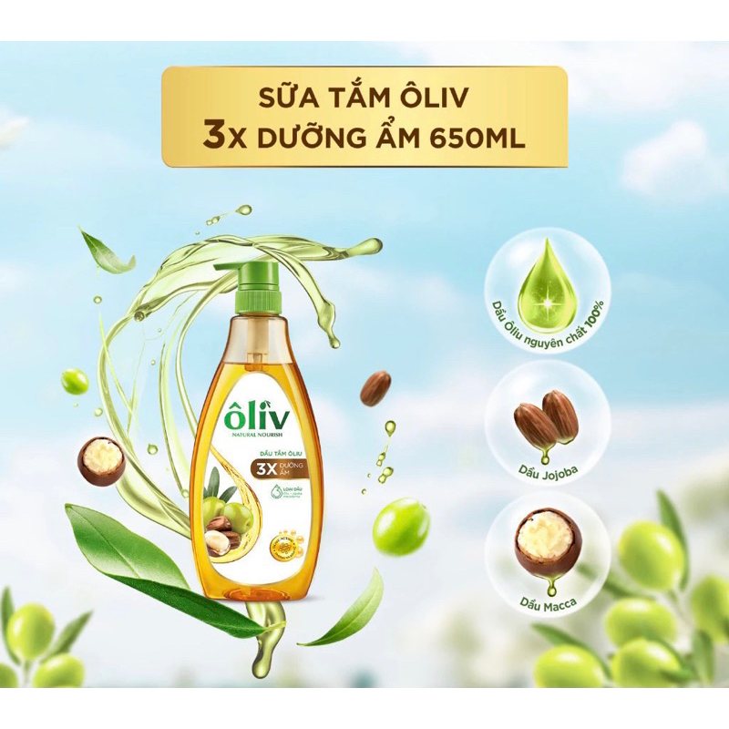 Dầu tắm Ôliv 3X Dưỡng Ẩm 650ml