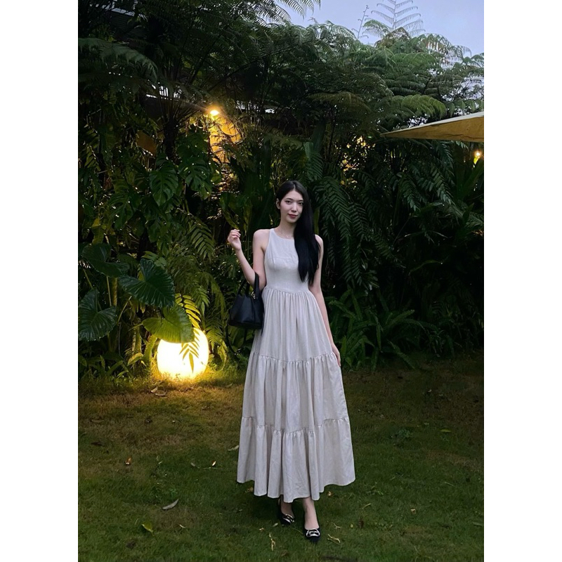 ĐẦM LINEN CỔ TRÒN SÁT NÁCH DÁNG DÀI 130CM CÓ LÓT 2 LỚP SIÊU XỊN PHONG CÁCH HÀN QUỐC THANH LỊCH DỄ THƯƠNG ĐỦ SIZE