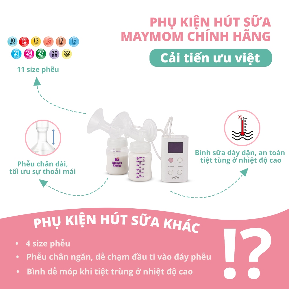 Ảnh Bộ Phụ Kiện Máy Hút Sữa Dùng Bình Sữa Cổ Rộng Sản Xuất bởi Maymom, Tương Thích Máy Spectra-Avent-Fatz-Cimilre 4