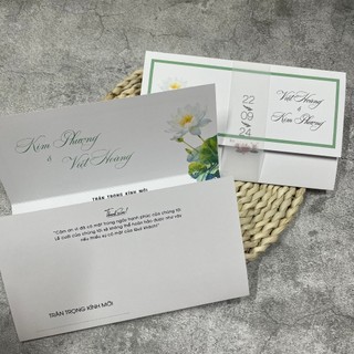 NN.45 Thiệp Cưới VINTAGE Lotus, Thiệp Cưới Hoa Sen Trắng Xanh.