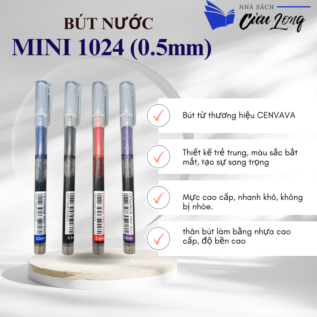 Bút bi mực gel nhanh khô ngòi 0.5mm Cenvava - Bút liền mực Mini 1024 ...