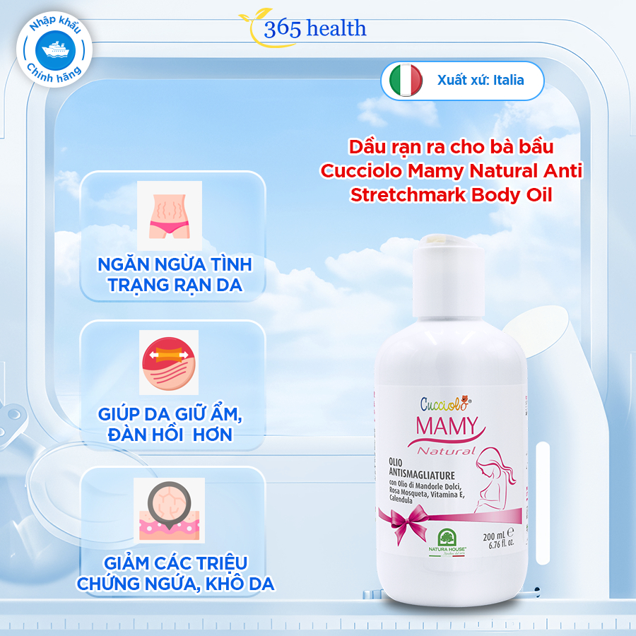 Dầu rạn ra cho bà bầu Cucciolo Mamy Natural Anti Stretchmark Body Oil nhập khẩu Ý