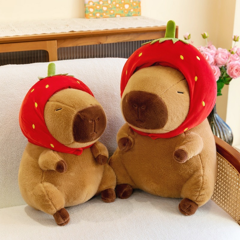 Chuột Capybara Đội Mũ Dâu Tây Dễ Thương Mũ Dâu Có Thể Tháo Rời Làm Phụ Kiện Chất Liểu Vải Lông Cao Cấp
