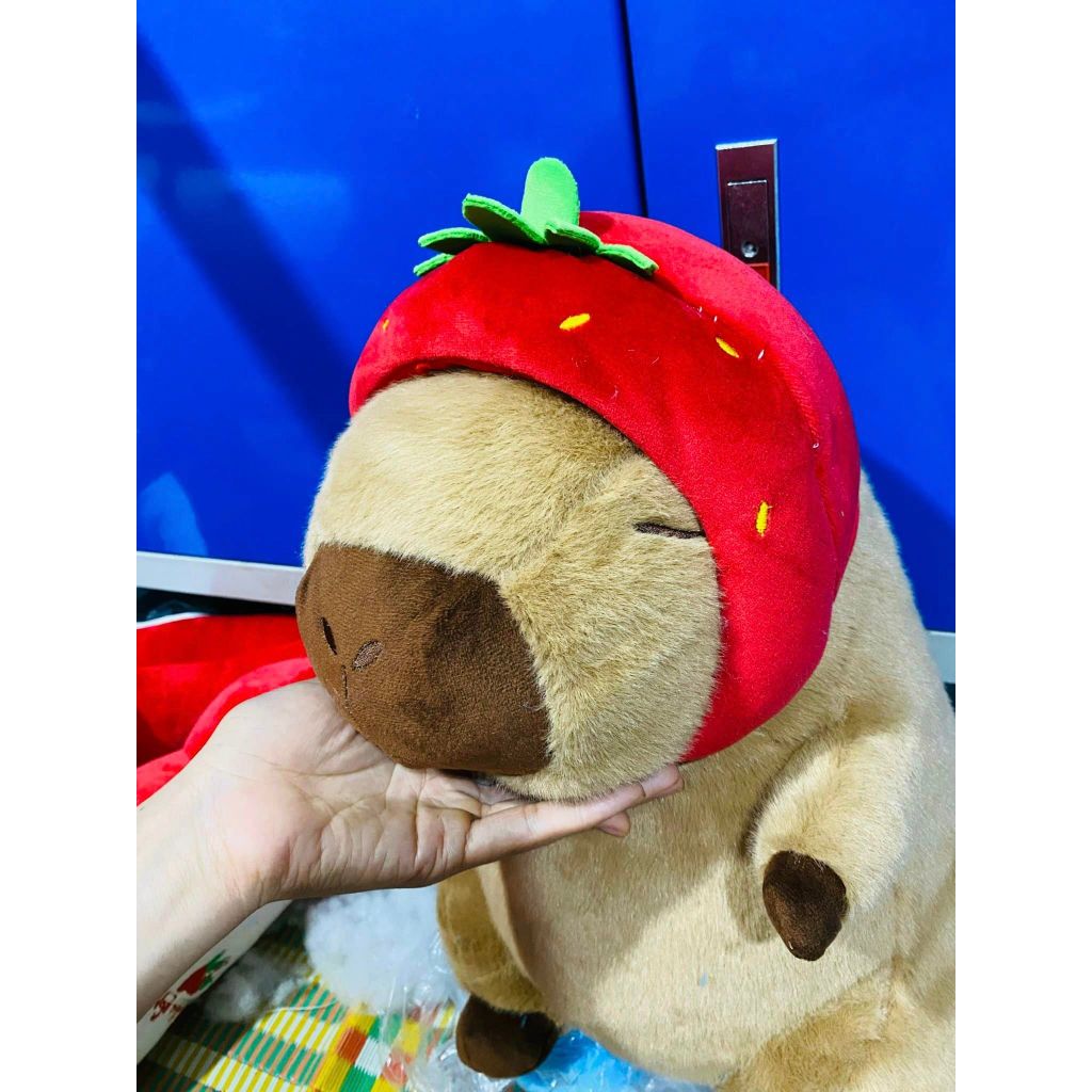 Chuột Capybara Đội Mũ Dâu Tây Dễ Thương Mũ Dâu Có Thể Tháo Rời Làm Phụ Kiện Chất Liểu Vải Lông Cao Cấp