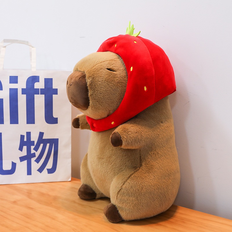 Chuột Capybara Đội Mũ Dâu Tây Dễ Thương Mũ Dâu Có Thể Tháo Rời Làm Phụ Kiện Chất Liểu Vải Lông Cao Cấp